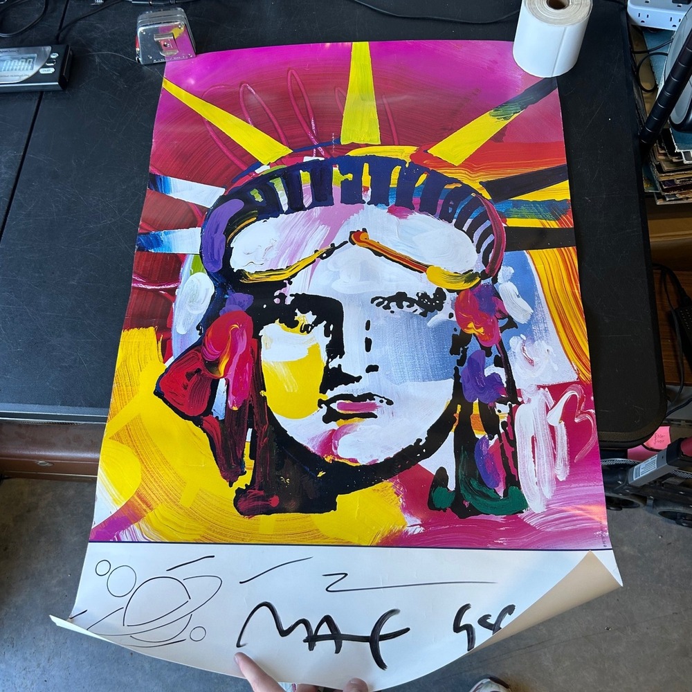 VINTAGE SIGNED Peter Max Liberty Head Poster Art Print Pop Art 1998 24x36